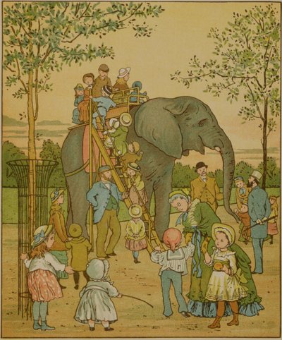Kinder reiten auf dem Elefanten von English School